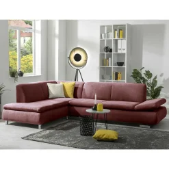 Webstoff Sofaecke in Rot mit Chrom - Renemia