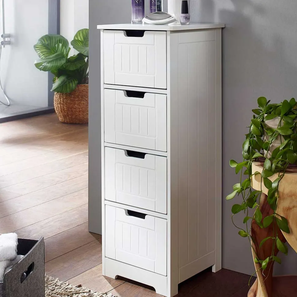 Weiße Bad Kommode schmal im Landhausstil - Maja