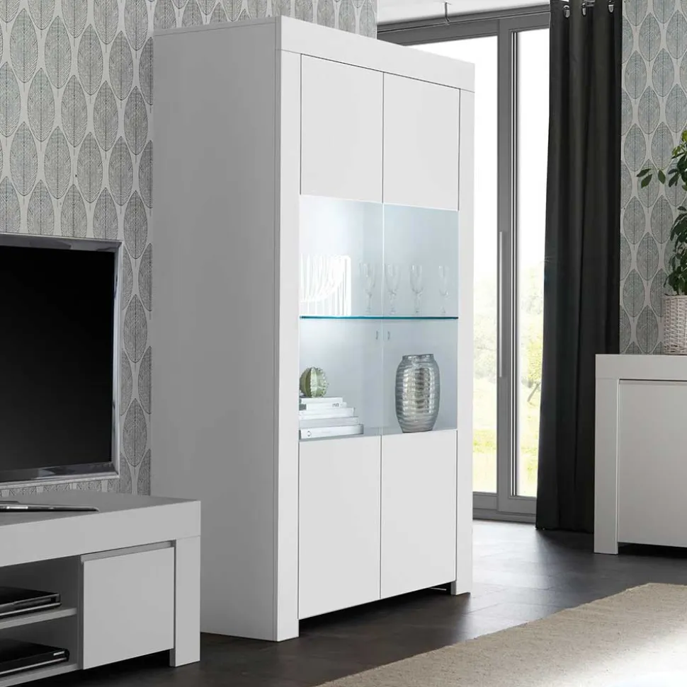 Weiße Wohnzimmer Vitrine mit zwei Türen - Mikes