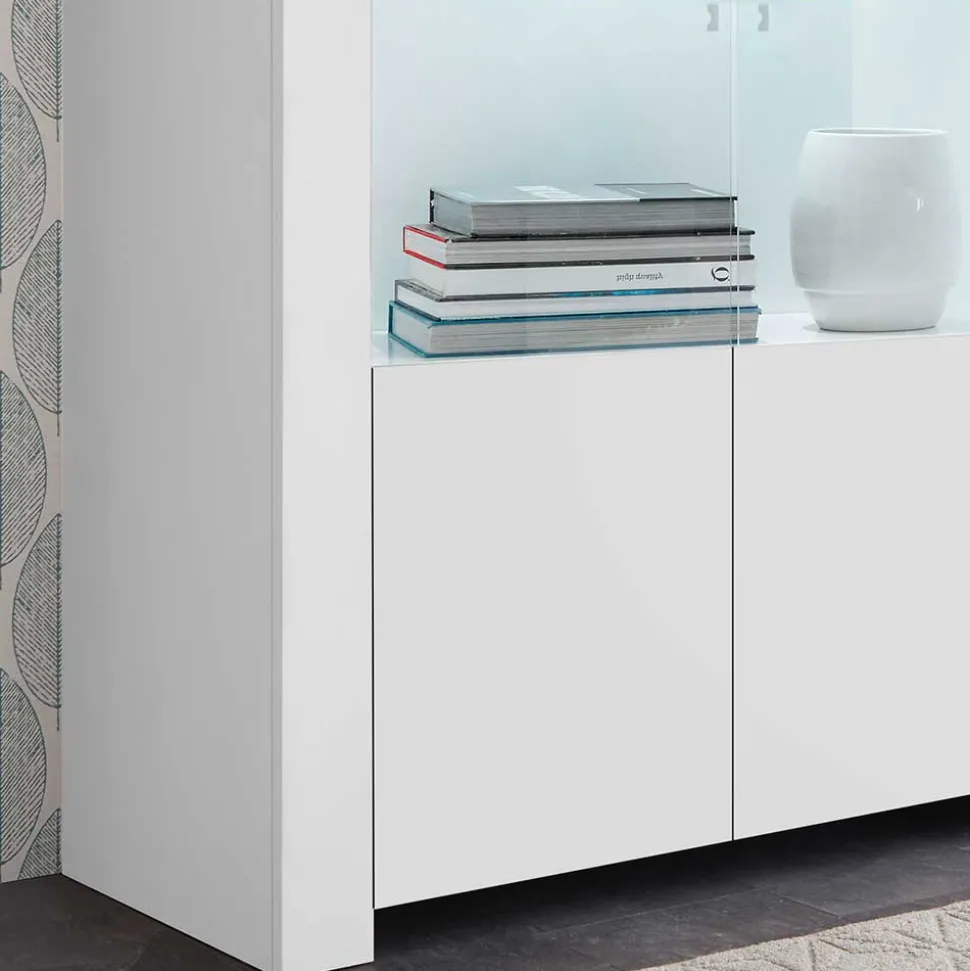 Weiße Wohnzimmer Vitrine mit zwei Türen - Mikes