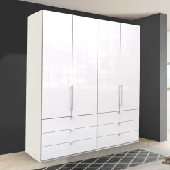 Weißer Falttüren Kleiderschrank glasbeschichtet - Dolienca