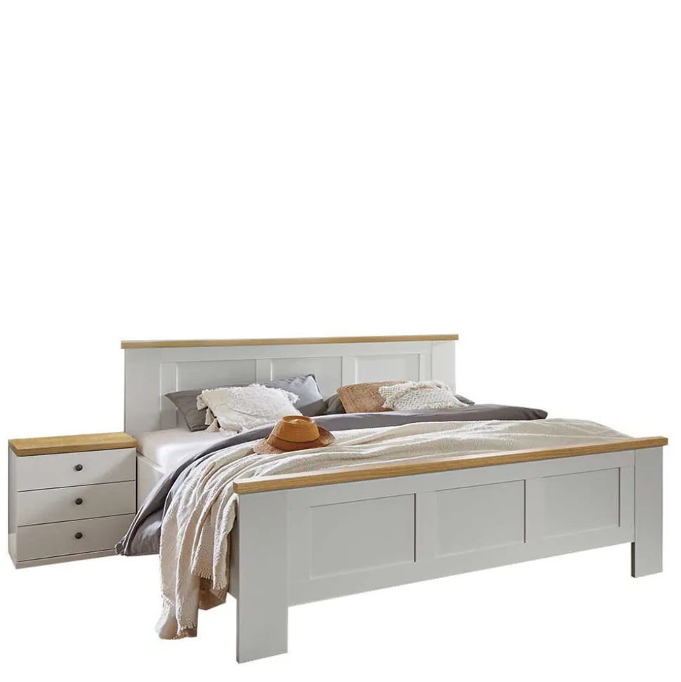 Weißes Bett im Country Style mit Absetzung - Ignacio