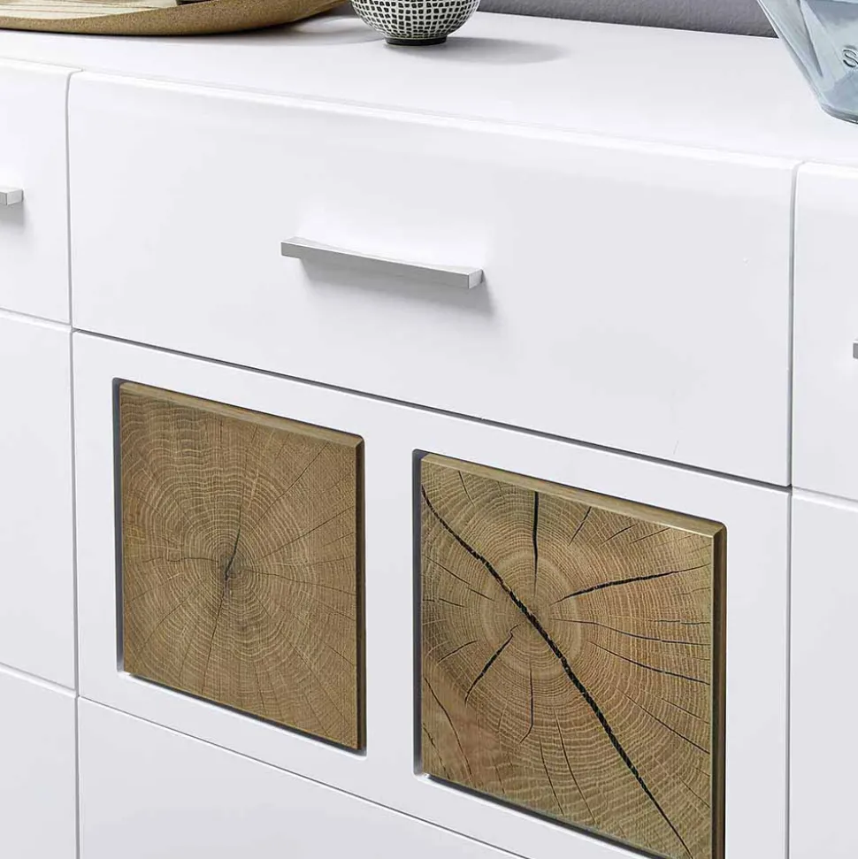 Weißes Design-Sideboard mit Glas & LED - Lisepio