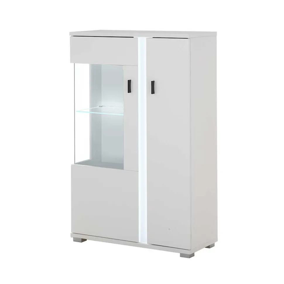 Weißes Highboard mit Glaseinsatz und LED Beleuchtung - Tirol