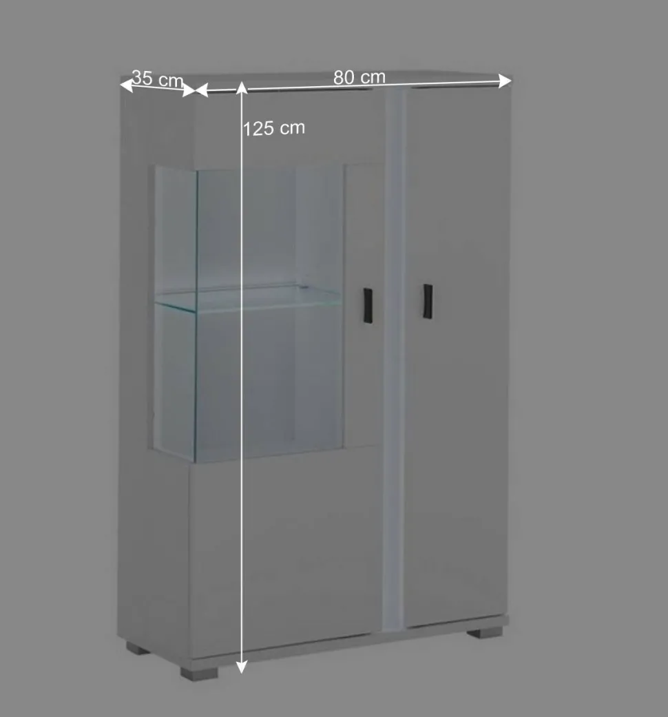 Weißes Highboard mit Glaseinsatz und LED Beleuchtung - Tirol