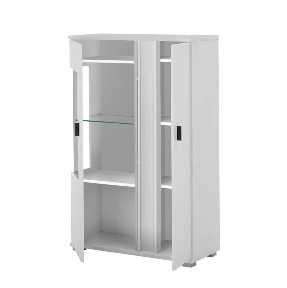 Weißes Highboard mit Glaseinsatz und LED Beleuchtung - Tirol