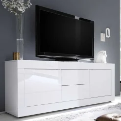 Weißes Hochglanz Lowboard für TV - Sogno