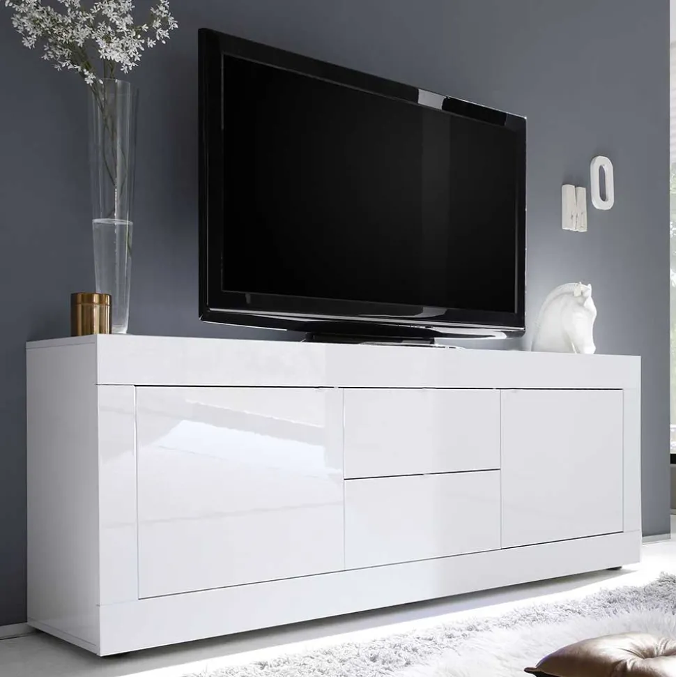 Weißes Hochglanz Lowboard für TV - Sogno