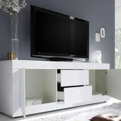 Weißes Hochglanz Lowboard für TV - Sogno