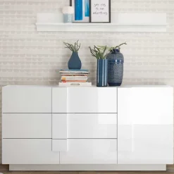 Weißes Hochglanz Sideboard mit Tür - Kerym