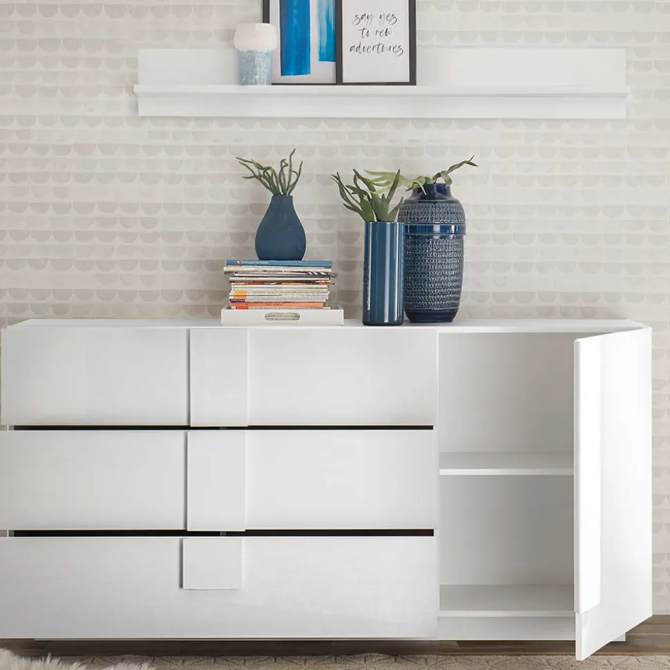 Weißes Hochglanz Sideboard mit Tür - Kerym