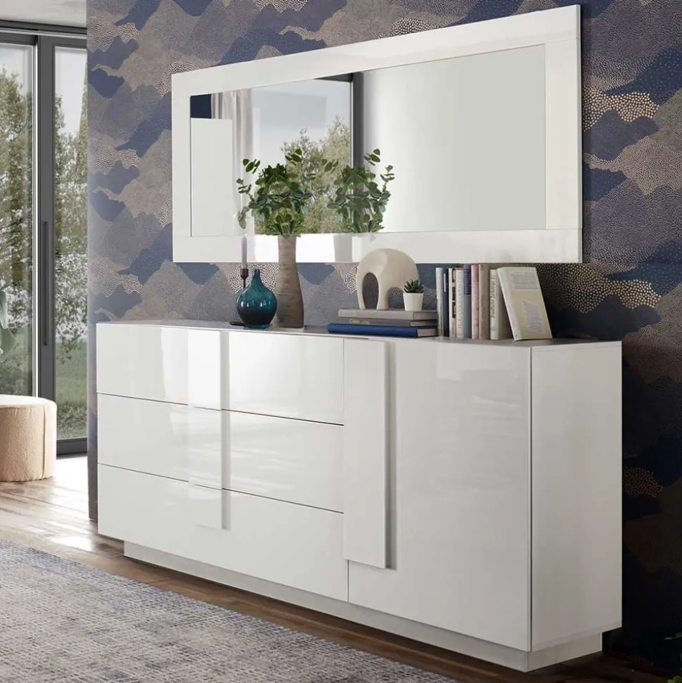Weißes Hochglanz Sideboard mit Tür - Kerym