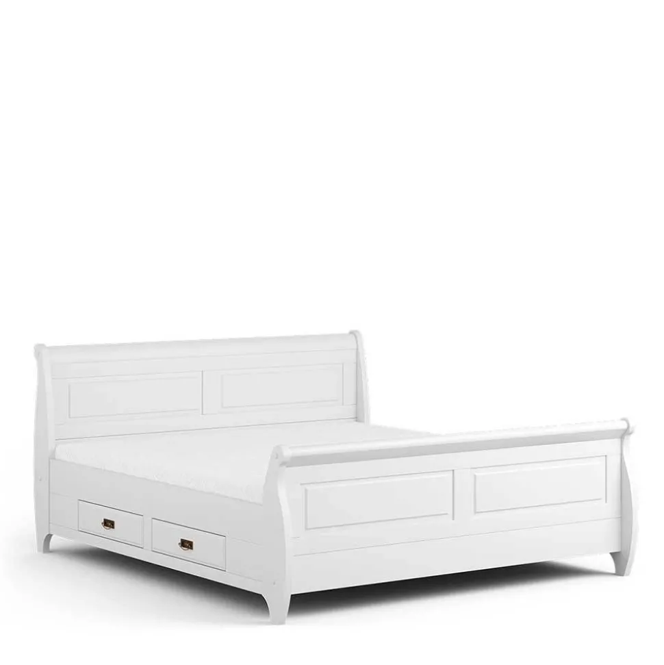 Weißes Landhausbett mit Schubladen - Presto