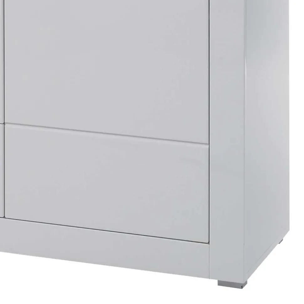 Weißes Sideboard mit Hochglanz Front Yulis & Chrom Metallgriffen