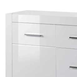 Weißes Sideboard mit Hochglanz Front Yulis & Chrom Metallgriffen