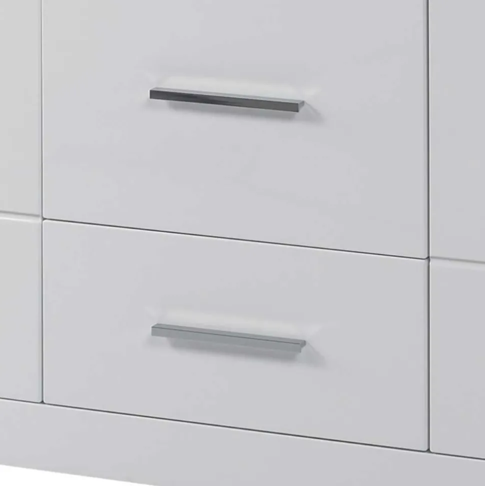 Weißes Sideboard mit Hochglanz Front Yulis & Chrom Metallgriffen
