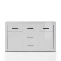 Weißes Sideboard mit Hochglanz Front Yulis & Chrom Metallgriffen