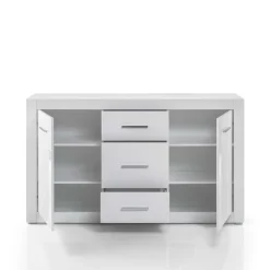 Weißes Sideboard mit Hochglanz Front Yulis & Chrom Metallgriffen