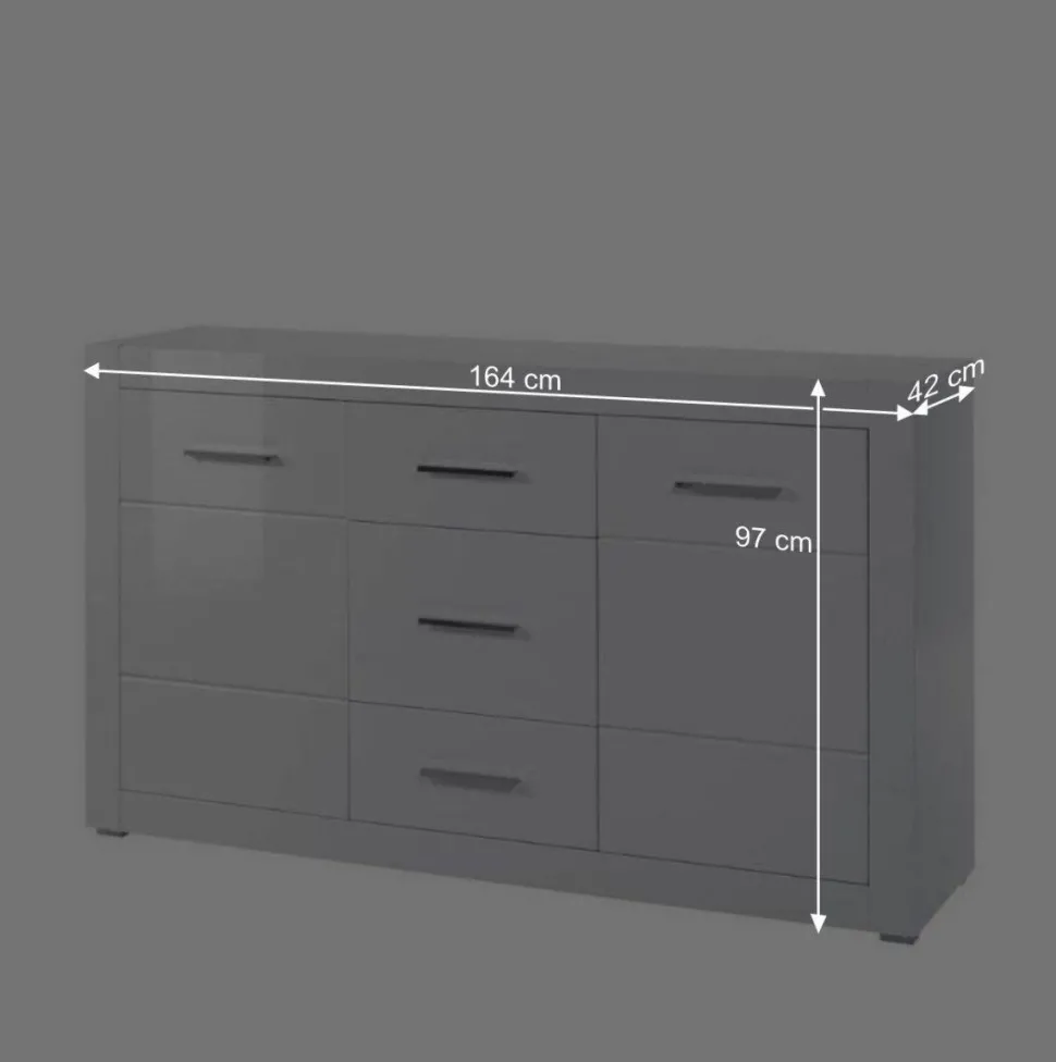 Weißes Sideboard mit Hochglanz Front Yulis & Chrom Metallgriffen