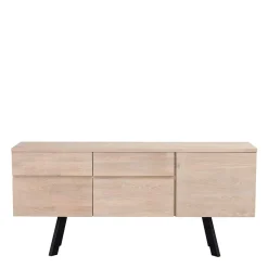 White Wash Sideboard aus Eiche massiv Pulva mit Stahl Schwarz