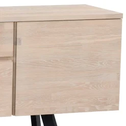 White Wash Sideboard aus Eiche massiv Pulva mit Stahl Schwarz