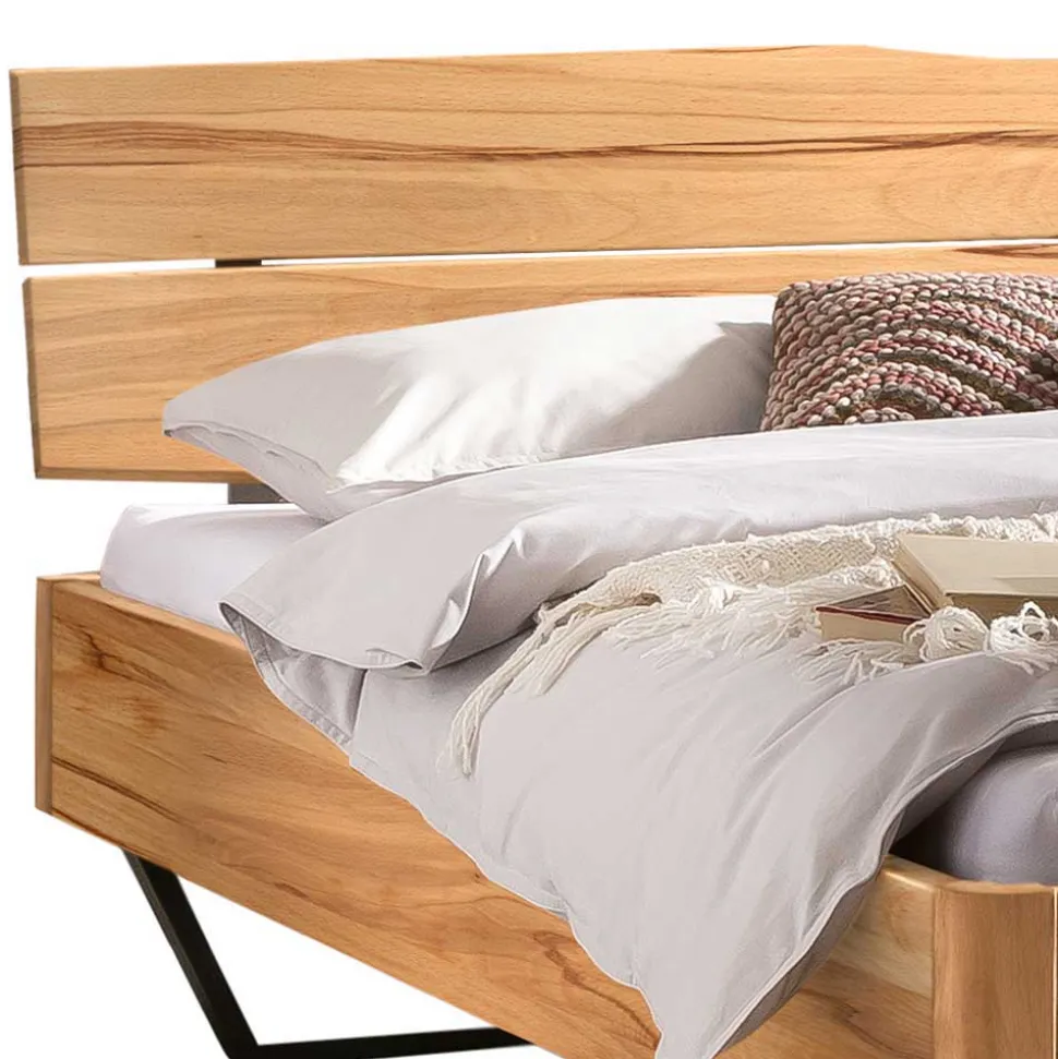 Wildbuche Bett mit Metallkufen in Anthrazit - Plestna