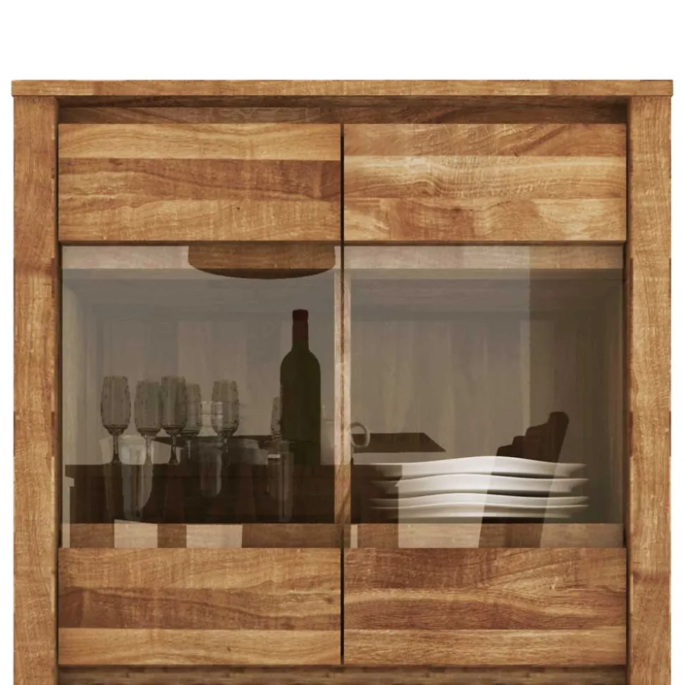 Wildeiche Highboard Nadalia massiv geölt Glas