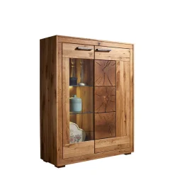 Wildeiche Highboard Troncon mit Glas Einsatz