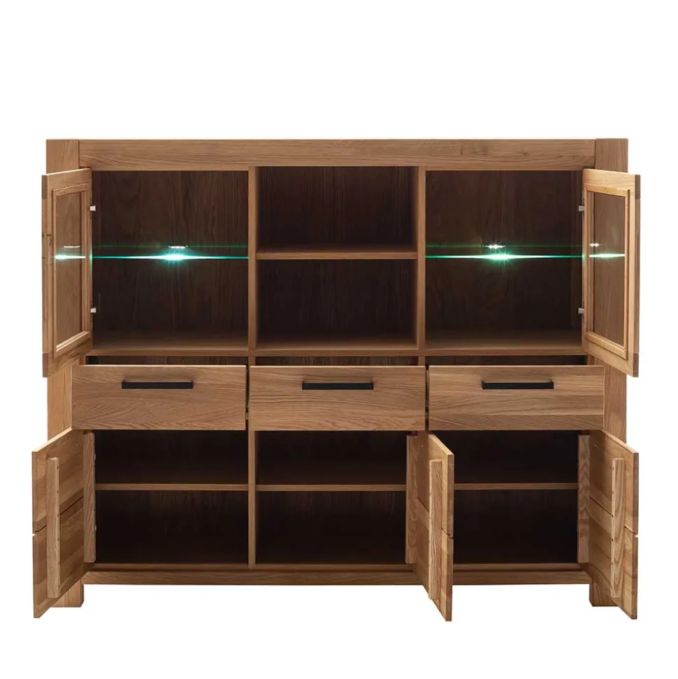 Wildeiche Highboard Vitrine teilmassiv - Sophia