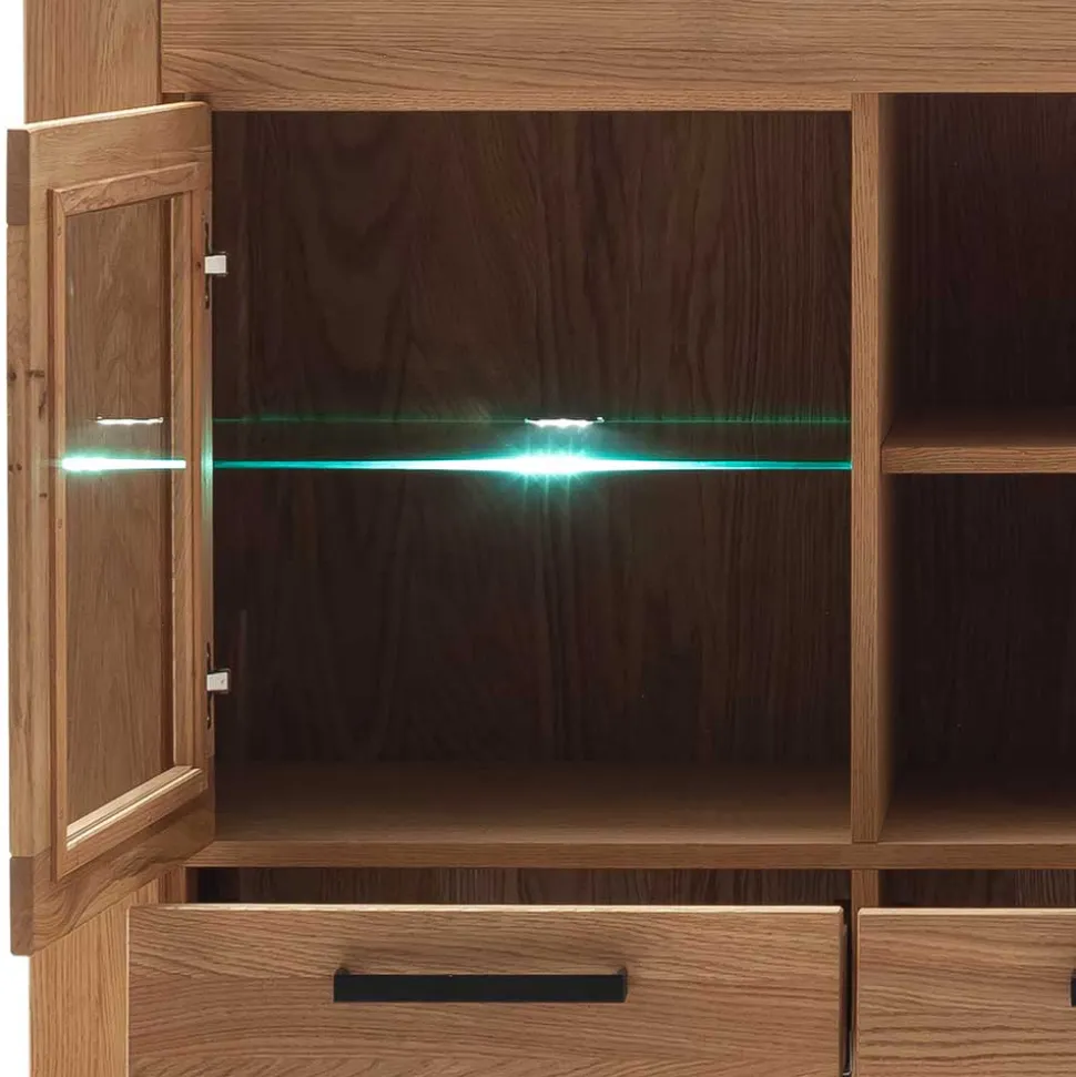 Wildeiche Highboard Vitrine teilmassiv - Sophia