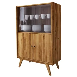 Wildeiche Mid Century Schrank mit zwei Glas Türen - Hardus