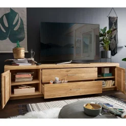 Wildeiche TV Lowboard aus geöltem Massivholz - Loitons