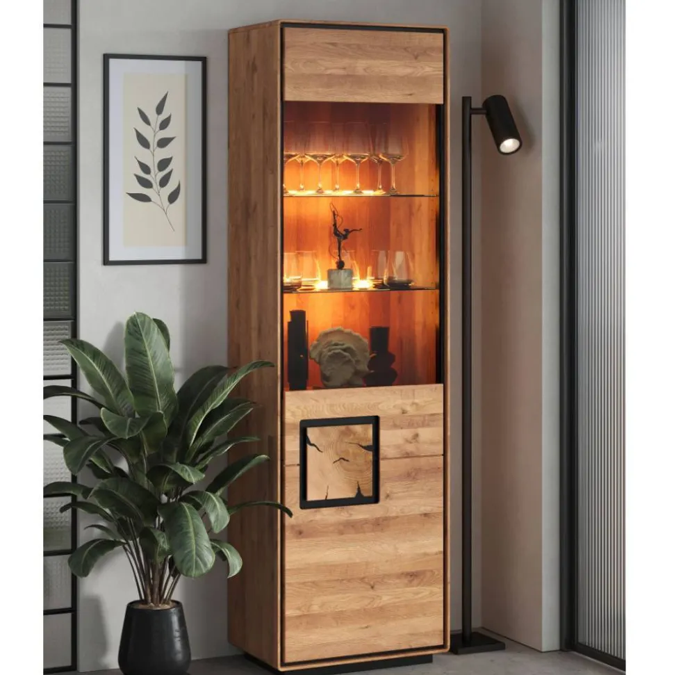 Wildeiche Vitrine in Natur mit Schwarz - Shipper