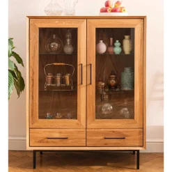 Wildeiche Vitrine mit zwei Schubladen - Kerfa