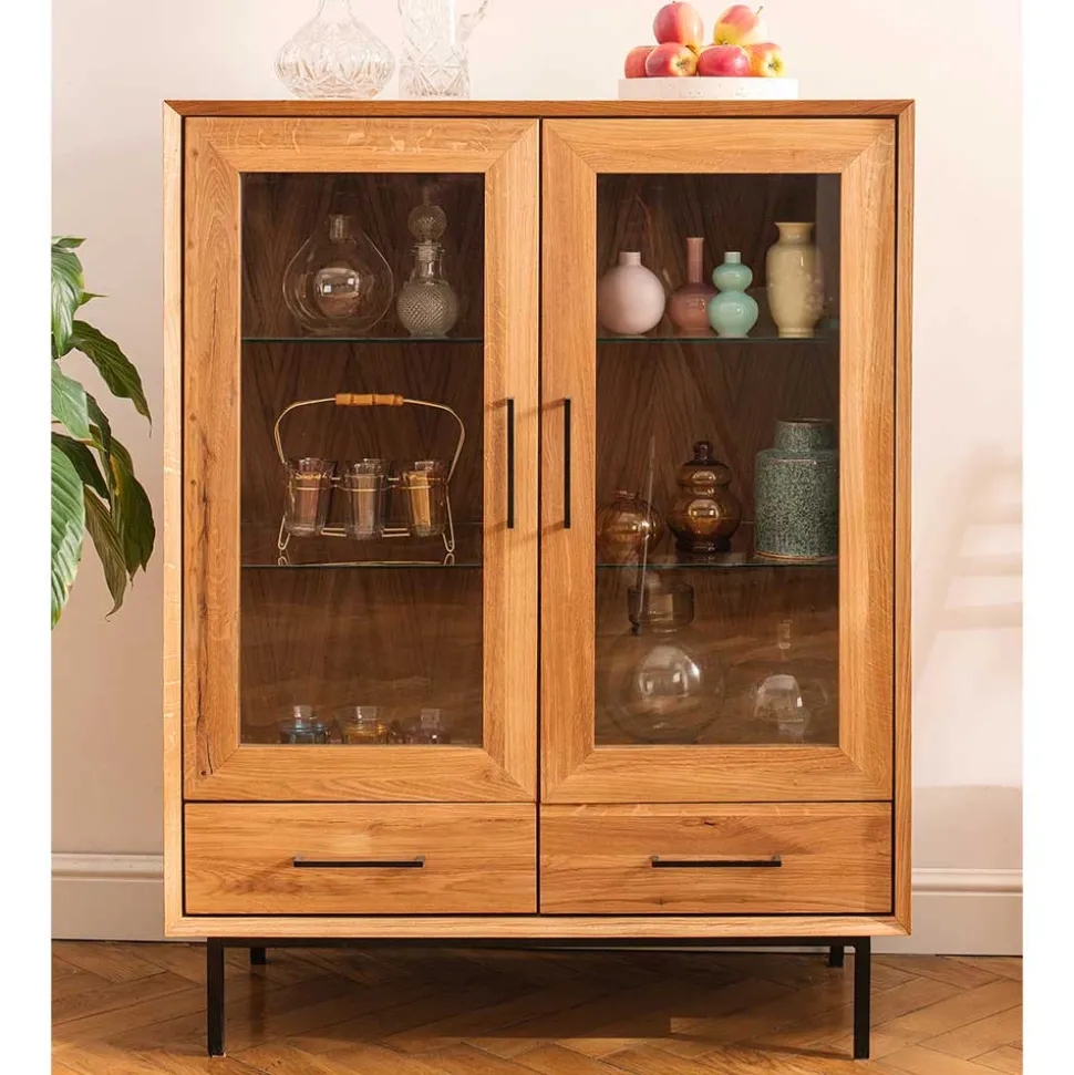 Wildeiche Vitrine mit zwei Schubladen - Kerfa