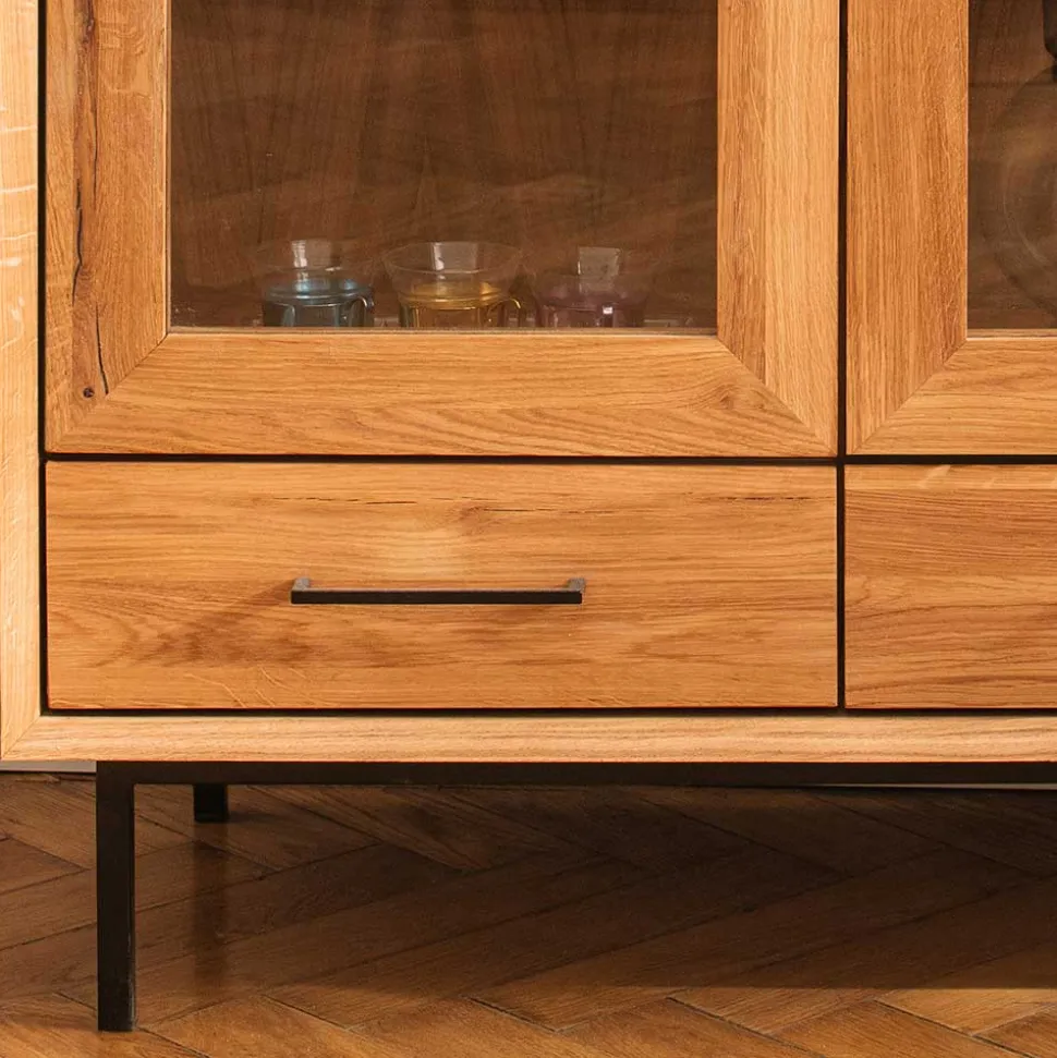 Wildeiche Vitrine mit zwei Schubladen - Kerfa