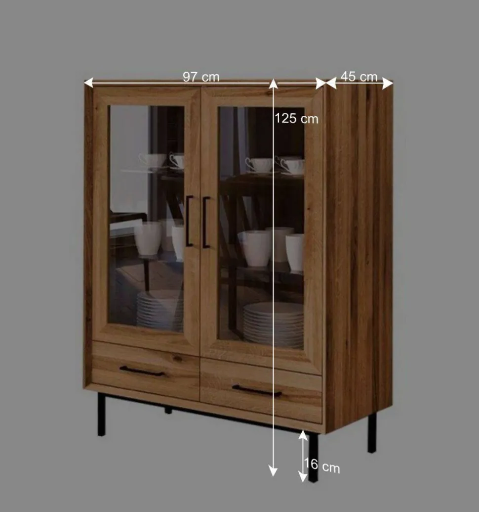 Wildeiche Vitrine mit zwei Schubladen - Kerfa
