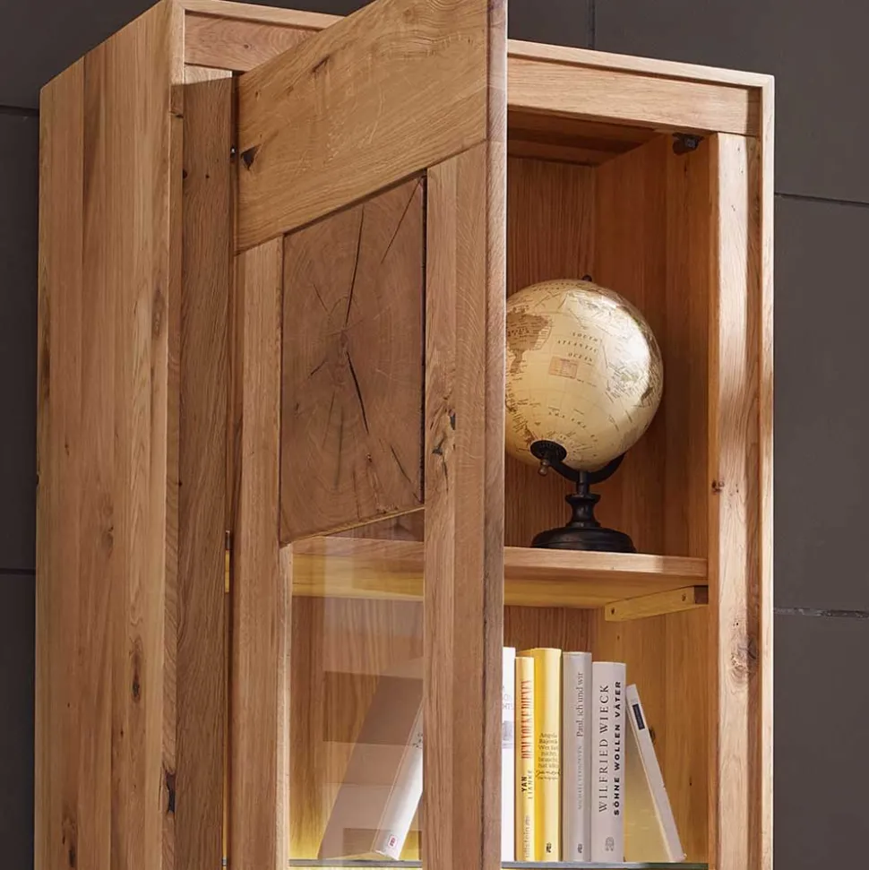Wildeiche Vitrine Troncon mit 201 cm Höhe