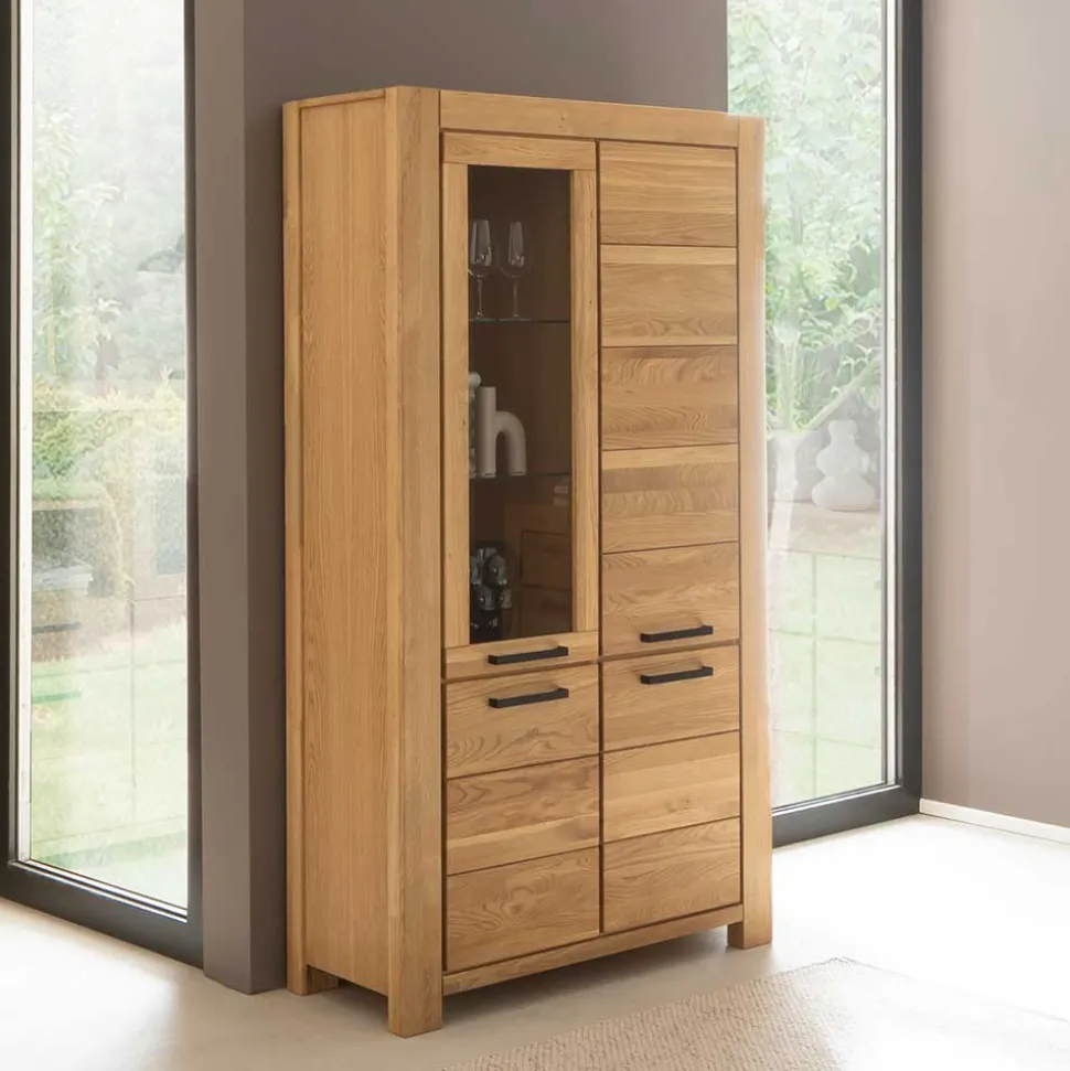 Wildeiche Vitrinenschrank teilmassiv - Sophia