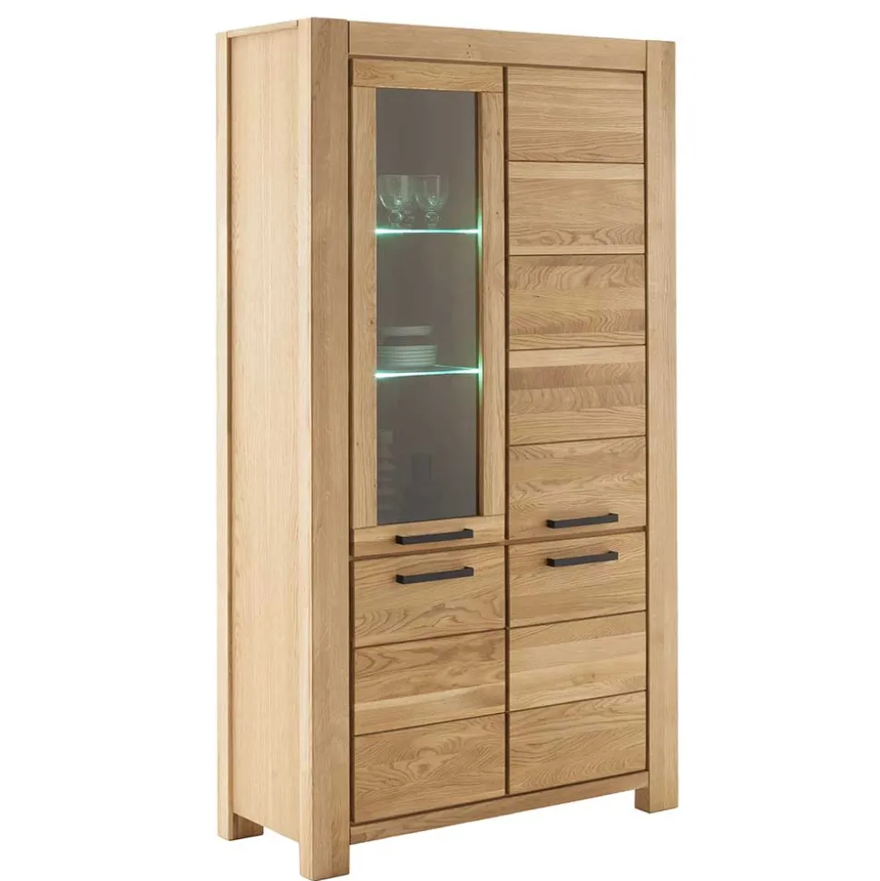 Wildeiche Vitrinenschrank teilmassiv - Sophia