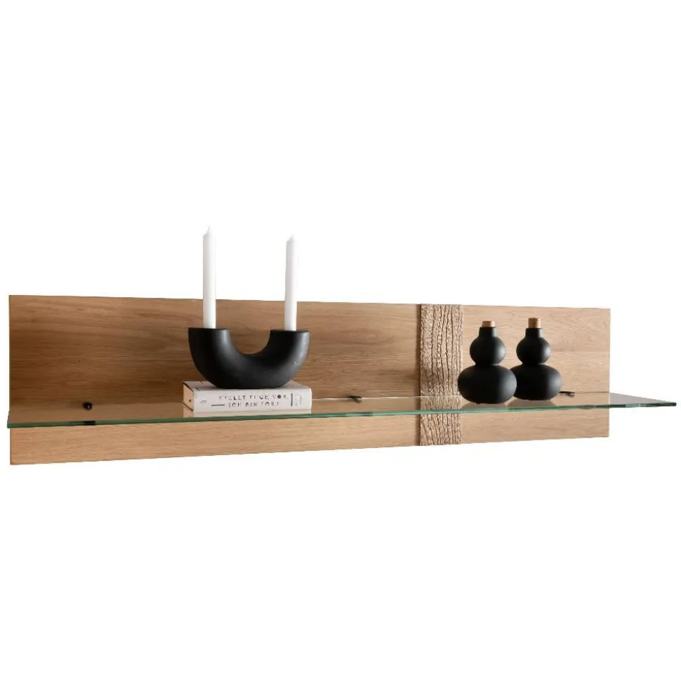 Wildeiche Wandboard mit Glas-Ablage - Barrios
