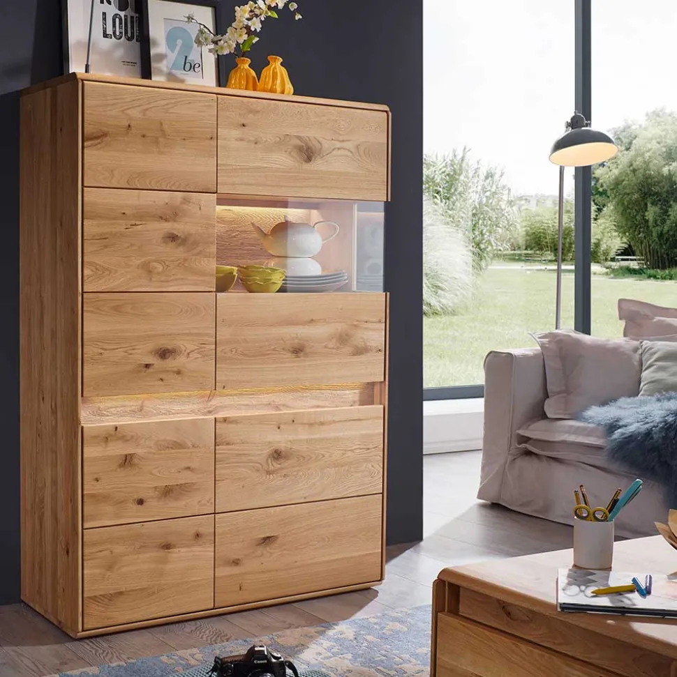 Wildeiche Wohnzimmerschrank mit Glas Einsatz - Acmida