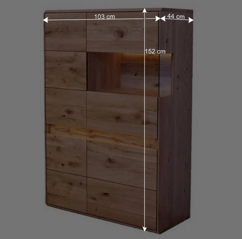 Wildeiche Wohnzimmerschrank mit Glas Einsatz - Acmida
