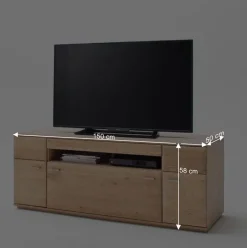 Wohnkombination in Eiche Bianco teilmassiv Pontros optional mit LED (vierteilig)