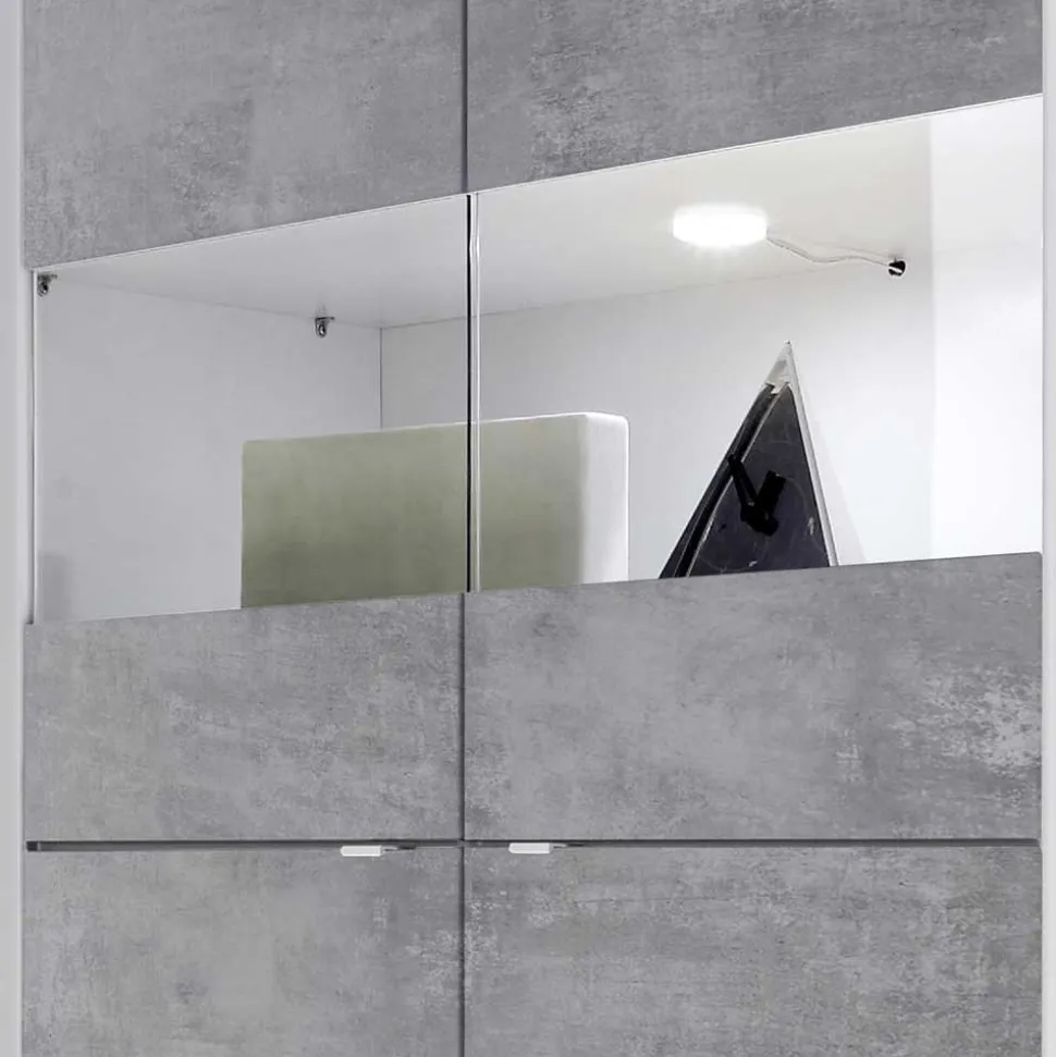 Wohnwand in Beton Optik & Weiß HG - Narandu (dreiteilig)