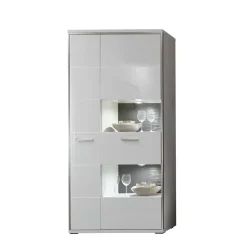 Wohnwand Vitrine Tacroma in Hochglanz Weiß