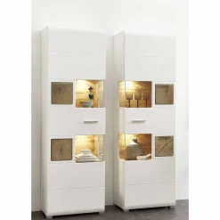 Wohnwand Vitrinenschrank in Weiß Eiche - Lisepio