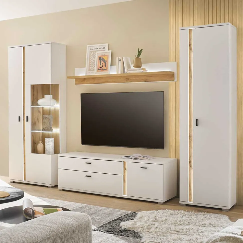 Wohnzimmer Anbauwand mit LED Set - Racelyn (vierteilig)