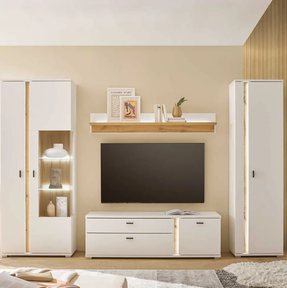 Wohnzimmer Anbauwand mit LED Set - Racelyn (vierteilig)