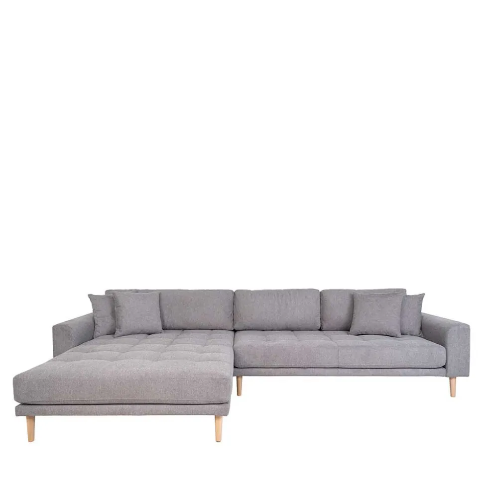 Wohnzimmer Ecksofa in Hellgrau mit Buche - Lelyo